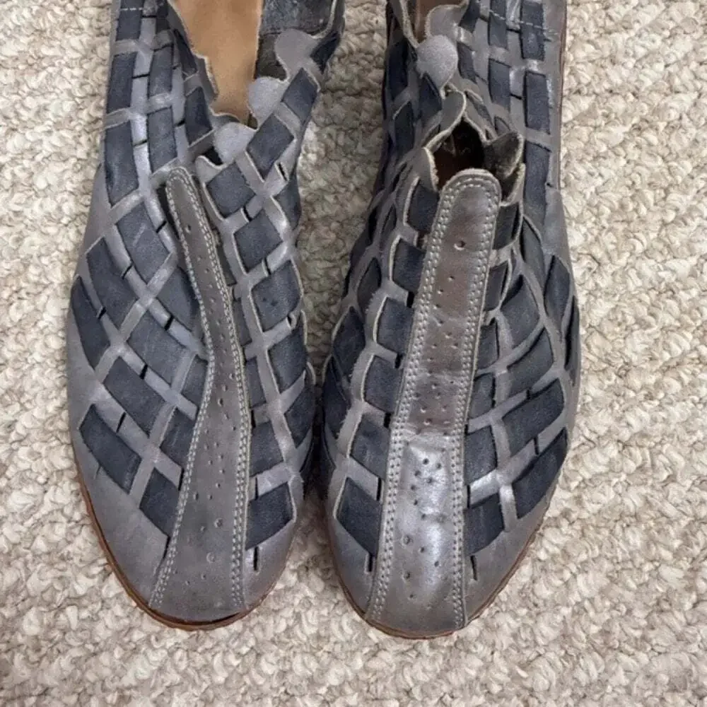 Rieker Sina leather woven slingback Sandal Shoes gray womens size 39